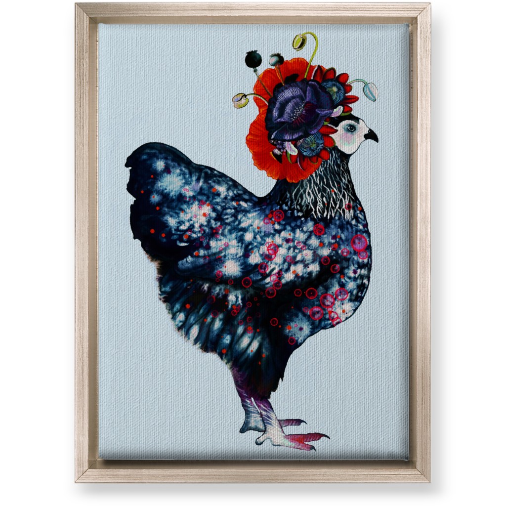 Poppycock - Floral Chicken Wall Art, Metallic, Single piece, Canvas, 10x14, Multicolor