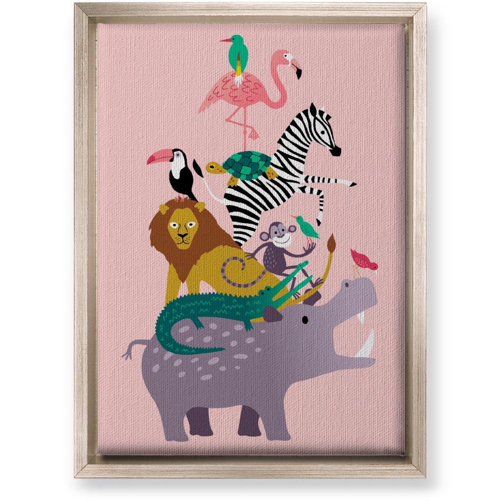 Wild Animal Tower - Pink Wall Art, Metallic, Single piece, Canvas, 10x14, Multicolor