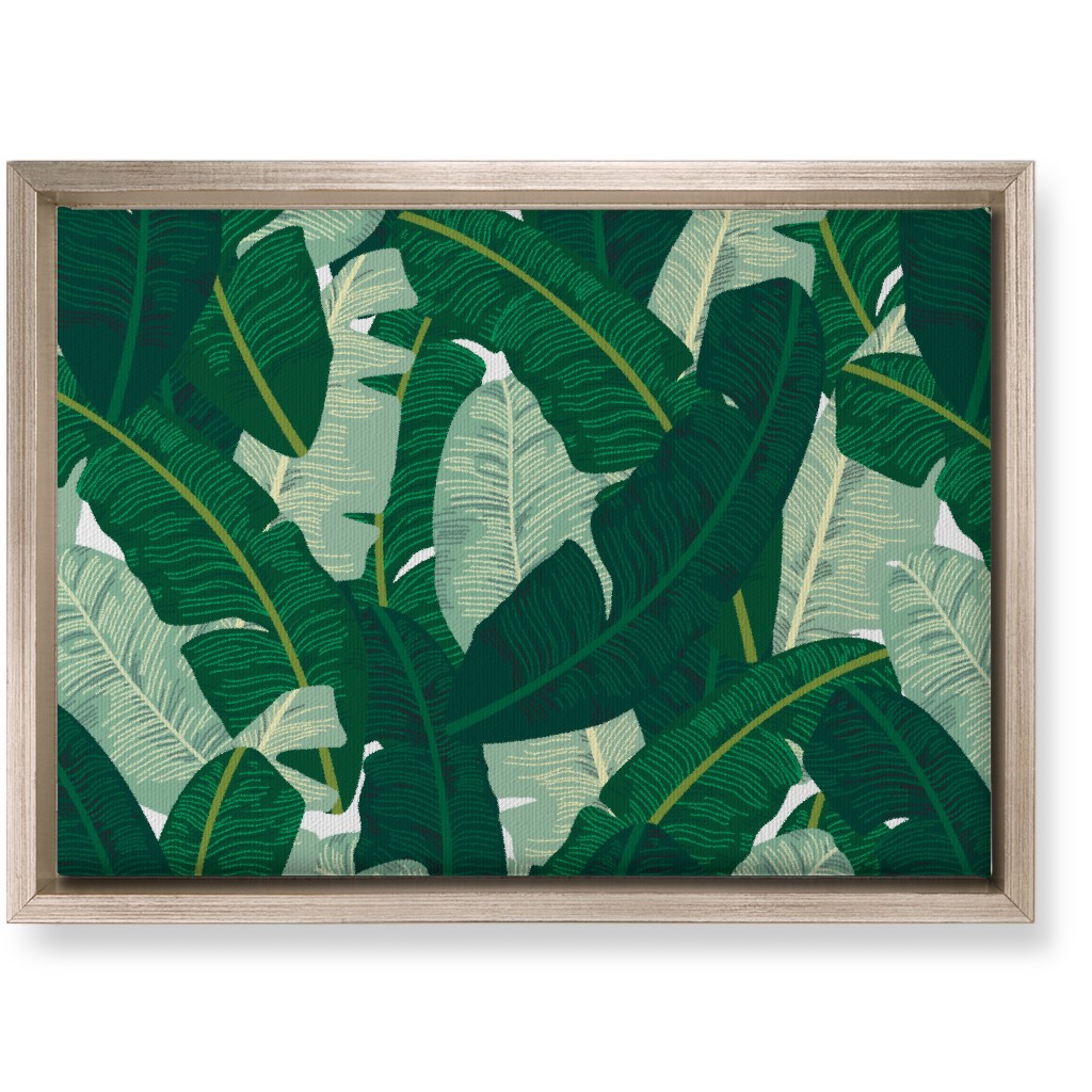 Classic Banana Leaves - Palm Springs Green Wall Art, Metallic, Single piece, Canvas, 10x14, Green