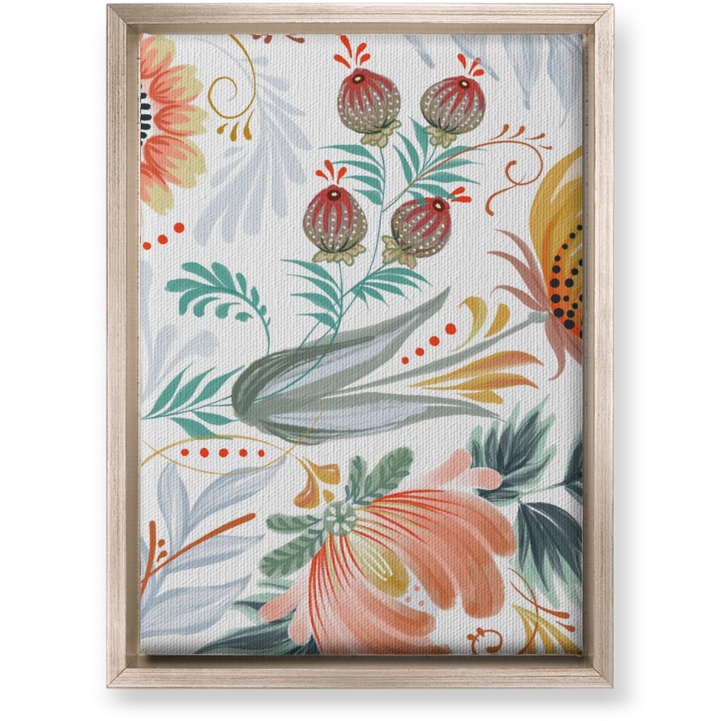 Folksy Floral - Multi on White Wall Art, Metallic, Single piece, Canvas, 10x14, Multicolor