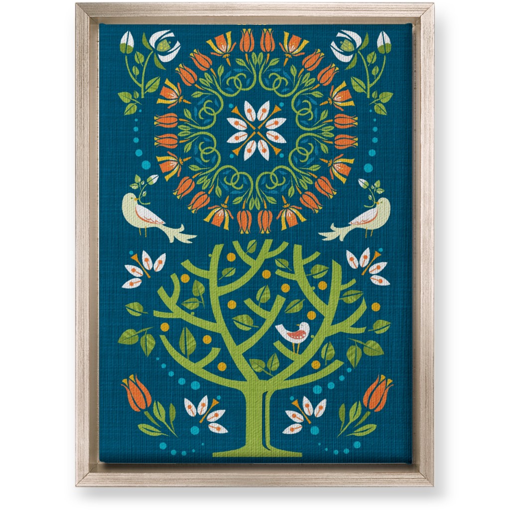 Peaceful Folk Birds Wall Art, Metallic, Single piece, Canvas, 10x14, Blue, True Blue