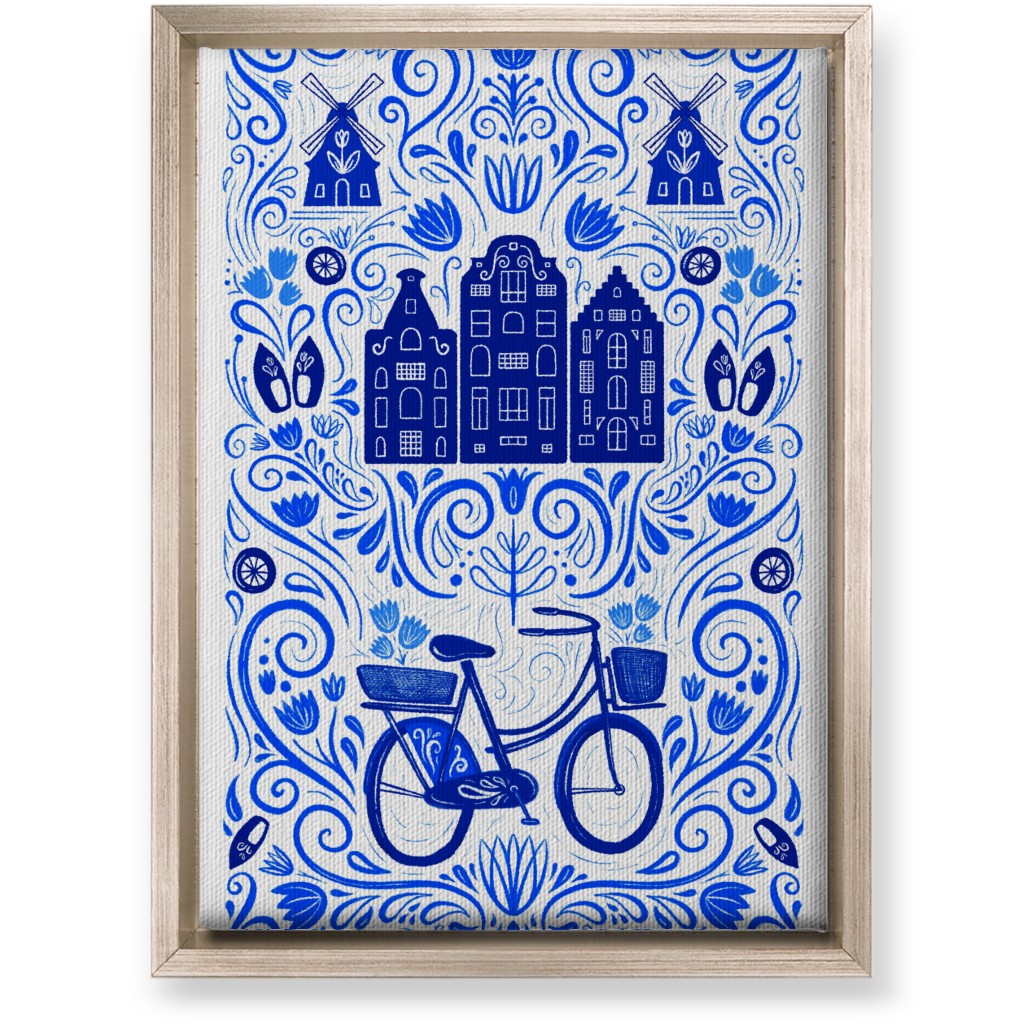 Dutch Bike Folk Art - Blue Wall Art, Metallic, Single piece, Canvas, 10x14, Blue