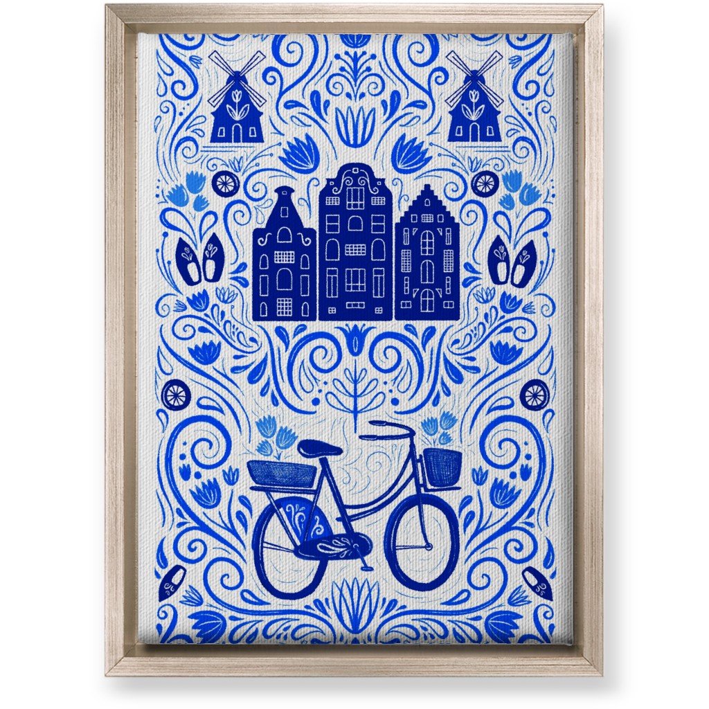 Dutch Bike Folk Art - Blue Wall Art, Metallic, Single piece, Canvas, 10x14, Blue, True Blue