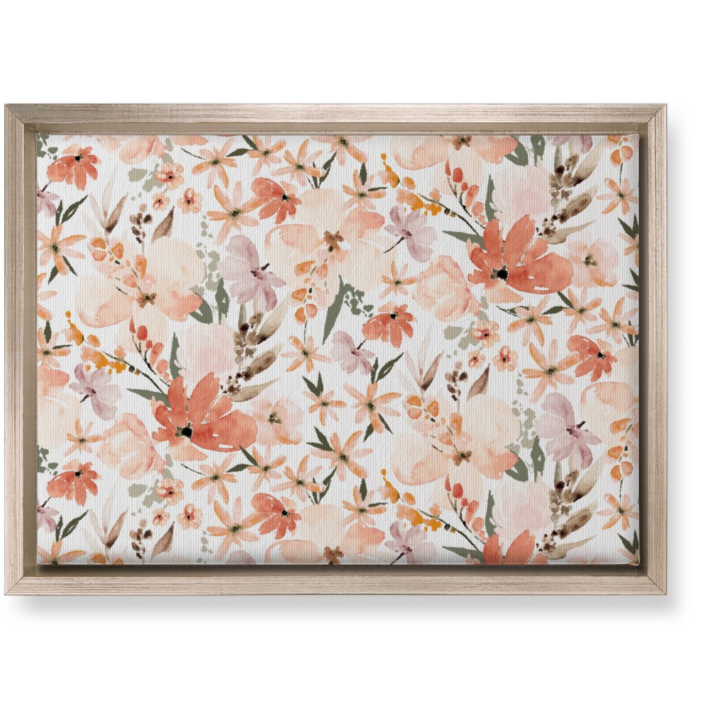Earth Tone Floral Summer in Peach & Apricot Wall Art, Metallic, Single piece, Canvas, 10x14, Pink