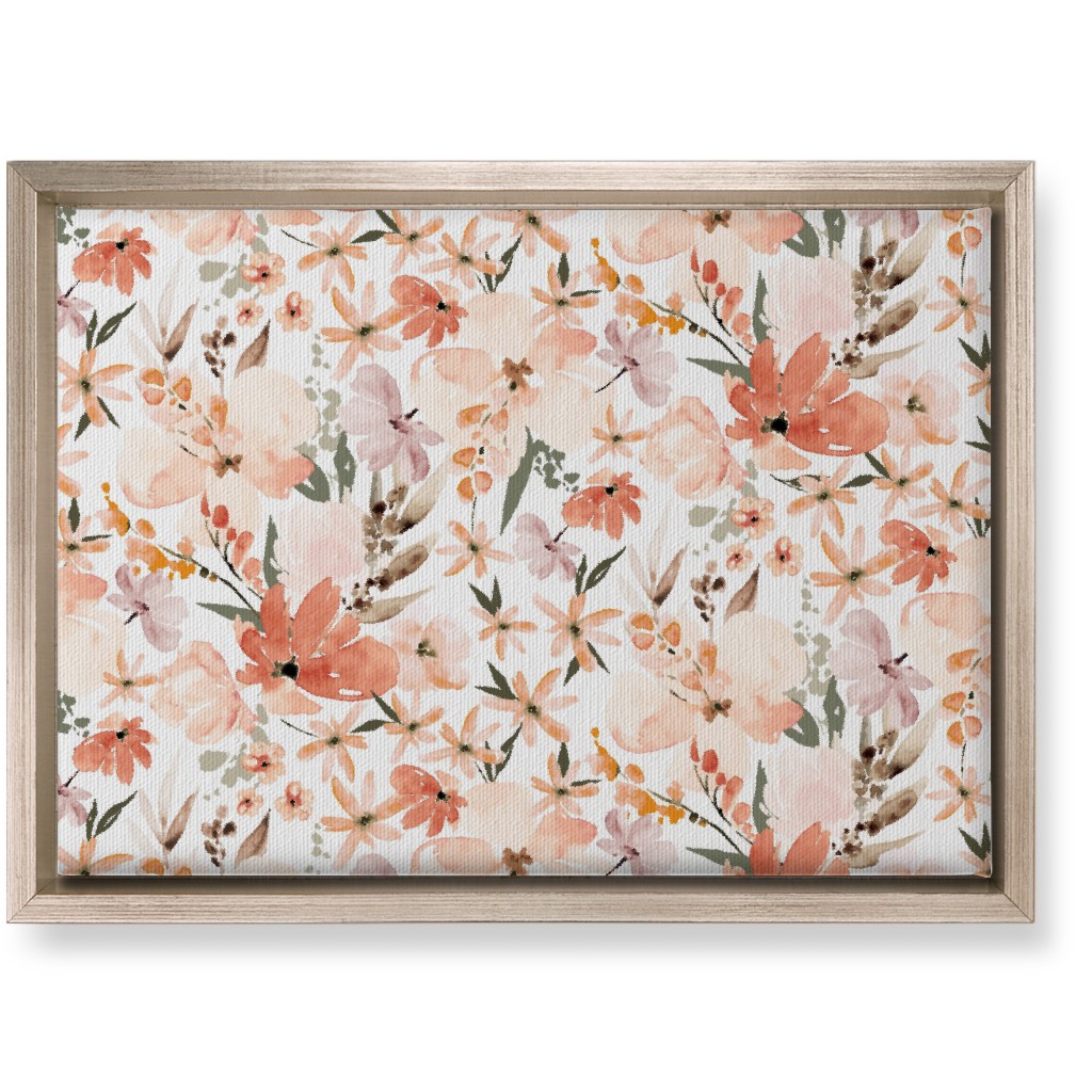 Earth Tone Floral Summer in Peach & Apricot Wall Art, Metallic, Single piece, Canvas, 10x14, Pink, Bright Pink