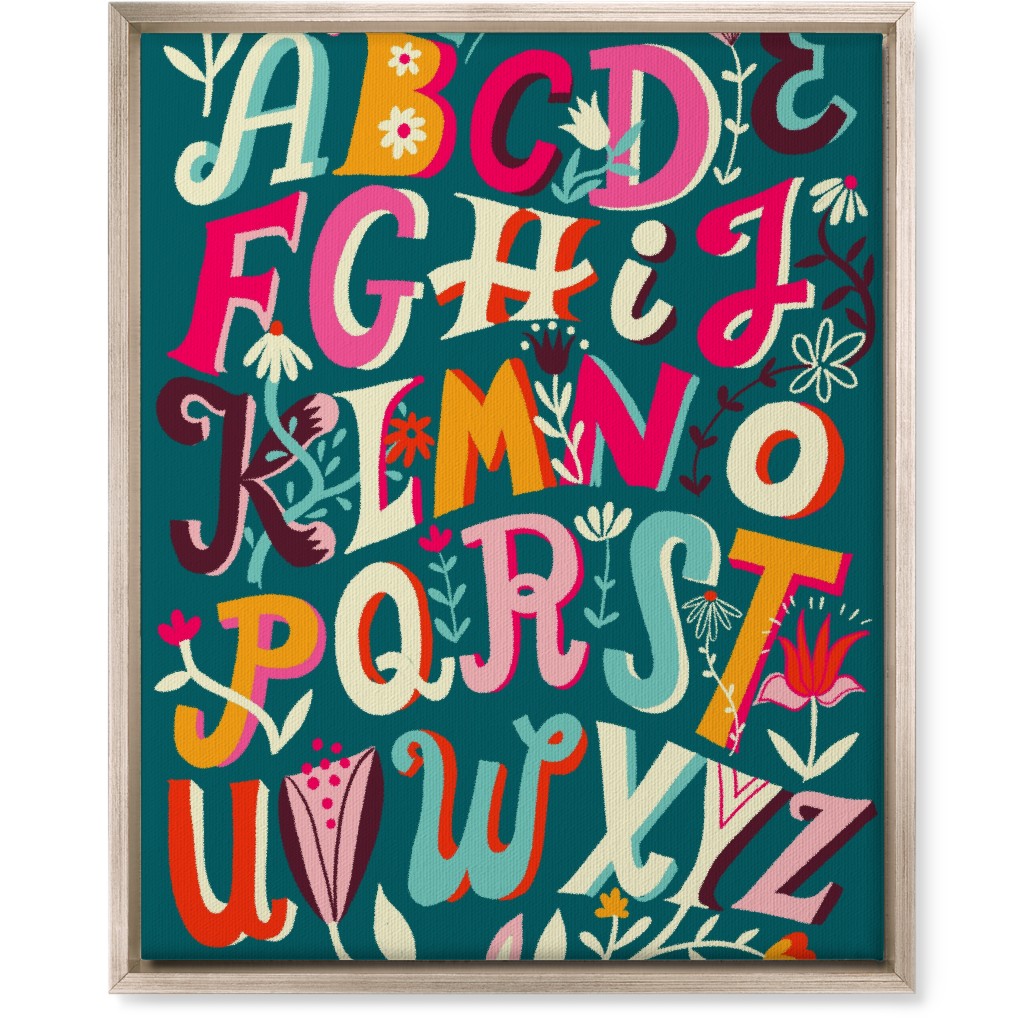 Flowering Alphabet - Teal Wall Art, Metallic, Single piece, Canvas, 16x20, Multicolor