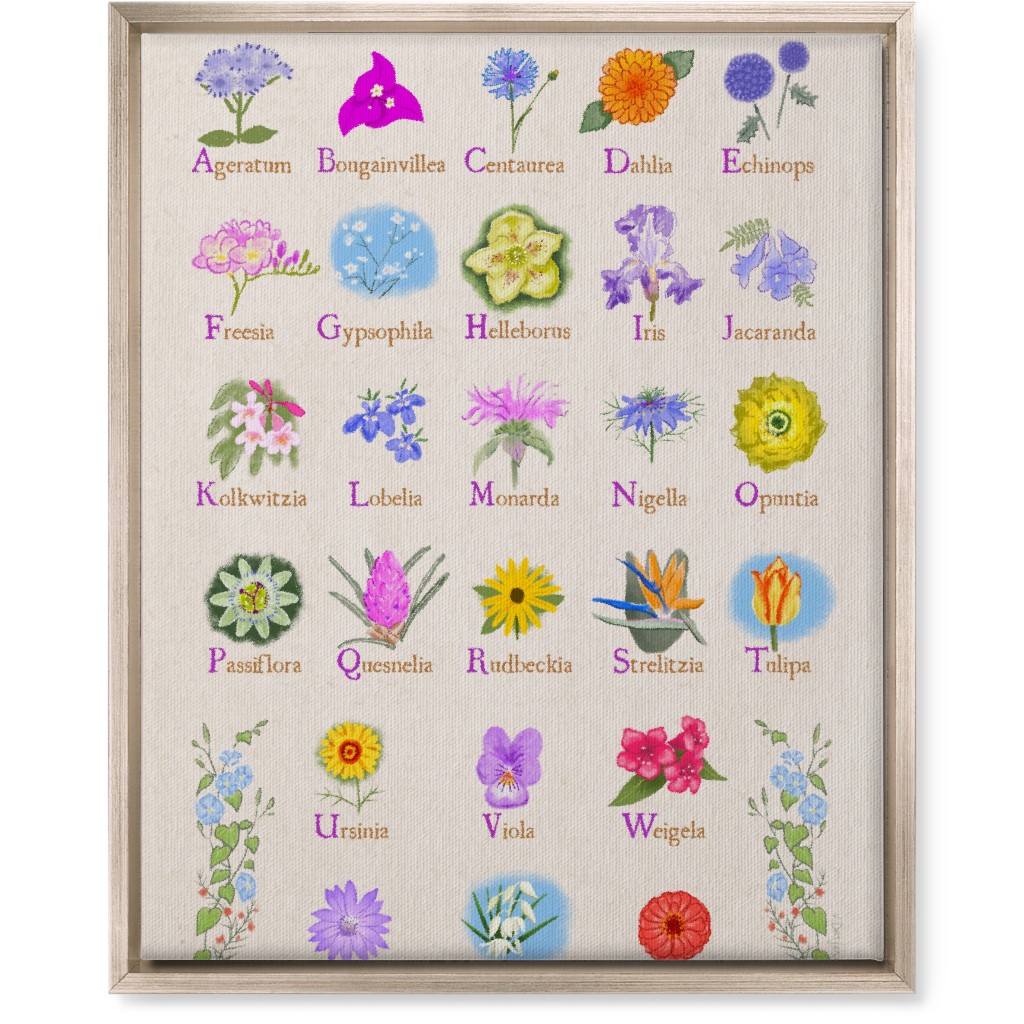 Floral Abcs - Multi on Pink Wall Art, Metallic, Single piece, Canvas, 16x20, Multicolor