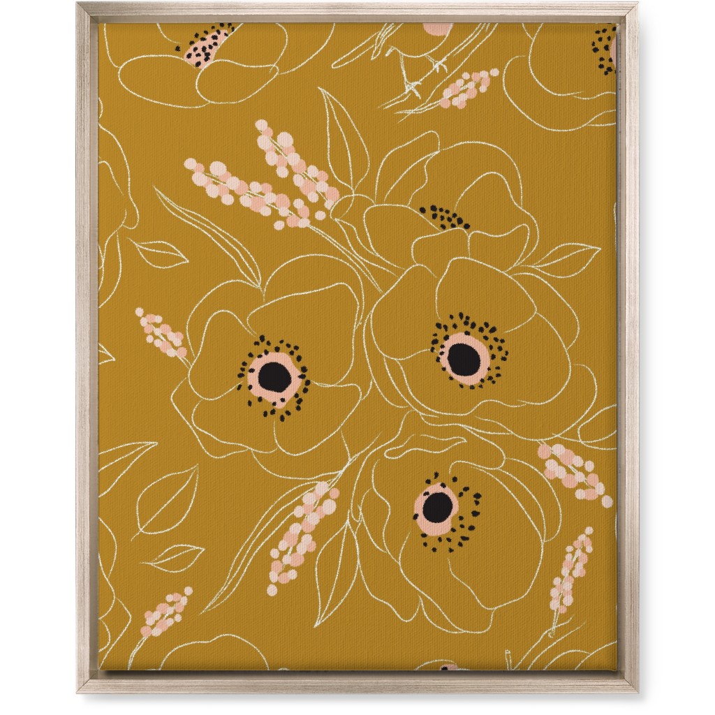 Freehand Robin & Winter Blooms - Gold Wall Art, Metallic, Single piece, Canvas, 16x20, Yellow