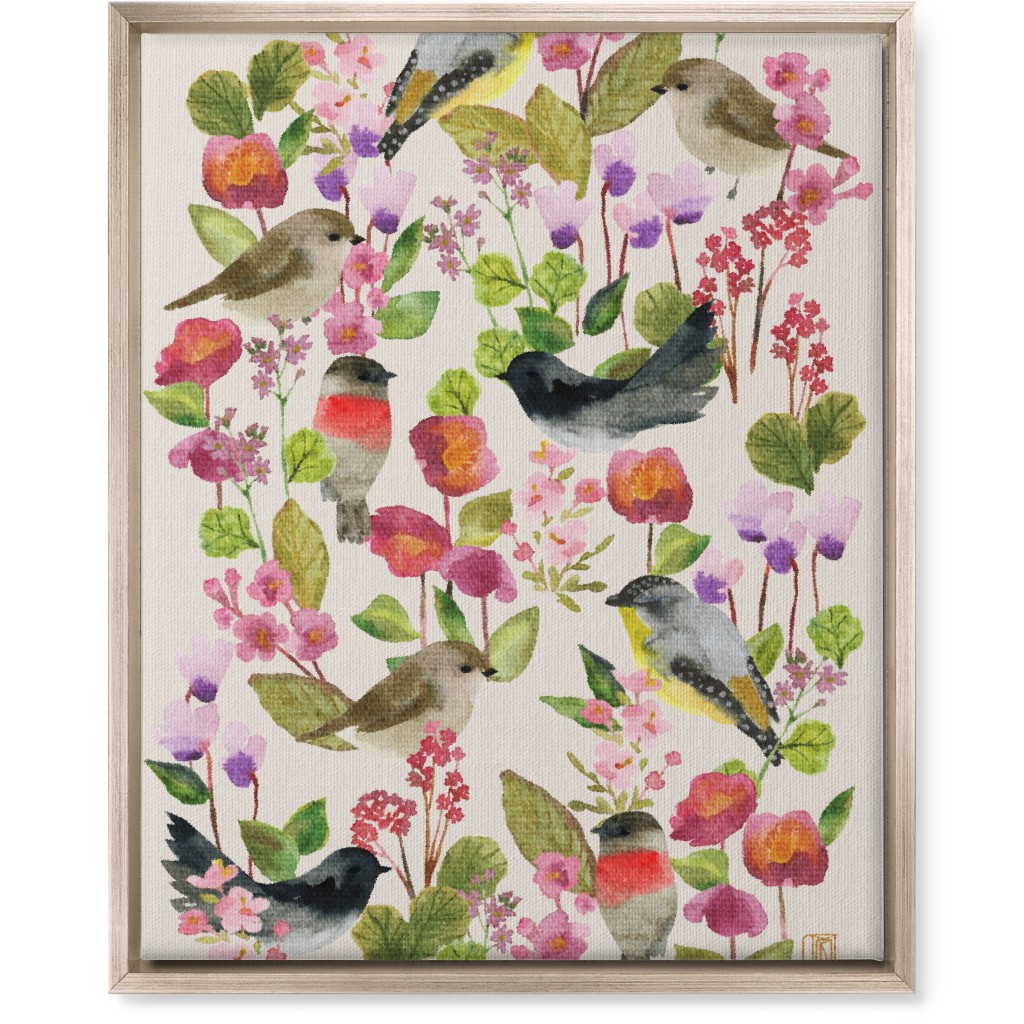 Winter Birds in the Garden Wall Art, Metallic, Single piece, Canvas, 16x20, Multicolor, White