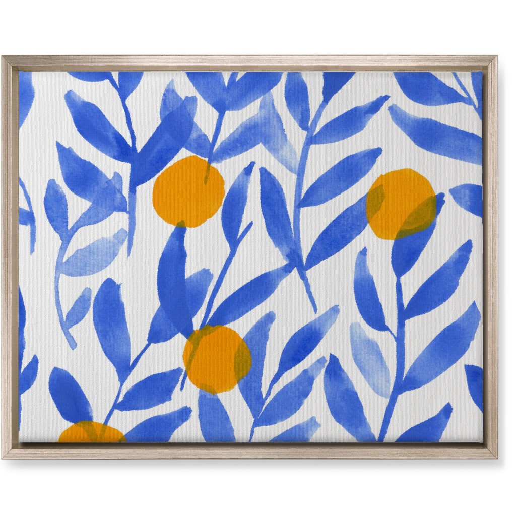 Modern Lemons Block - Blue and Orange Wall Art, Metallic, Single piece, Canvas, 16x20, Blue, True Blue