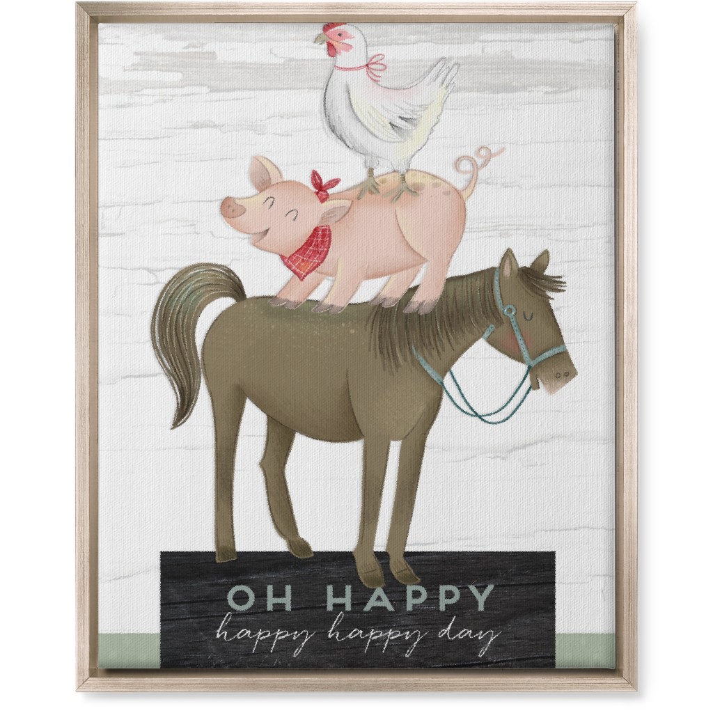 Stacked Happy Farm Animals - Multi Wall Art, Metallic, Single piece, Canvas, 16x20, Multicolor