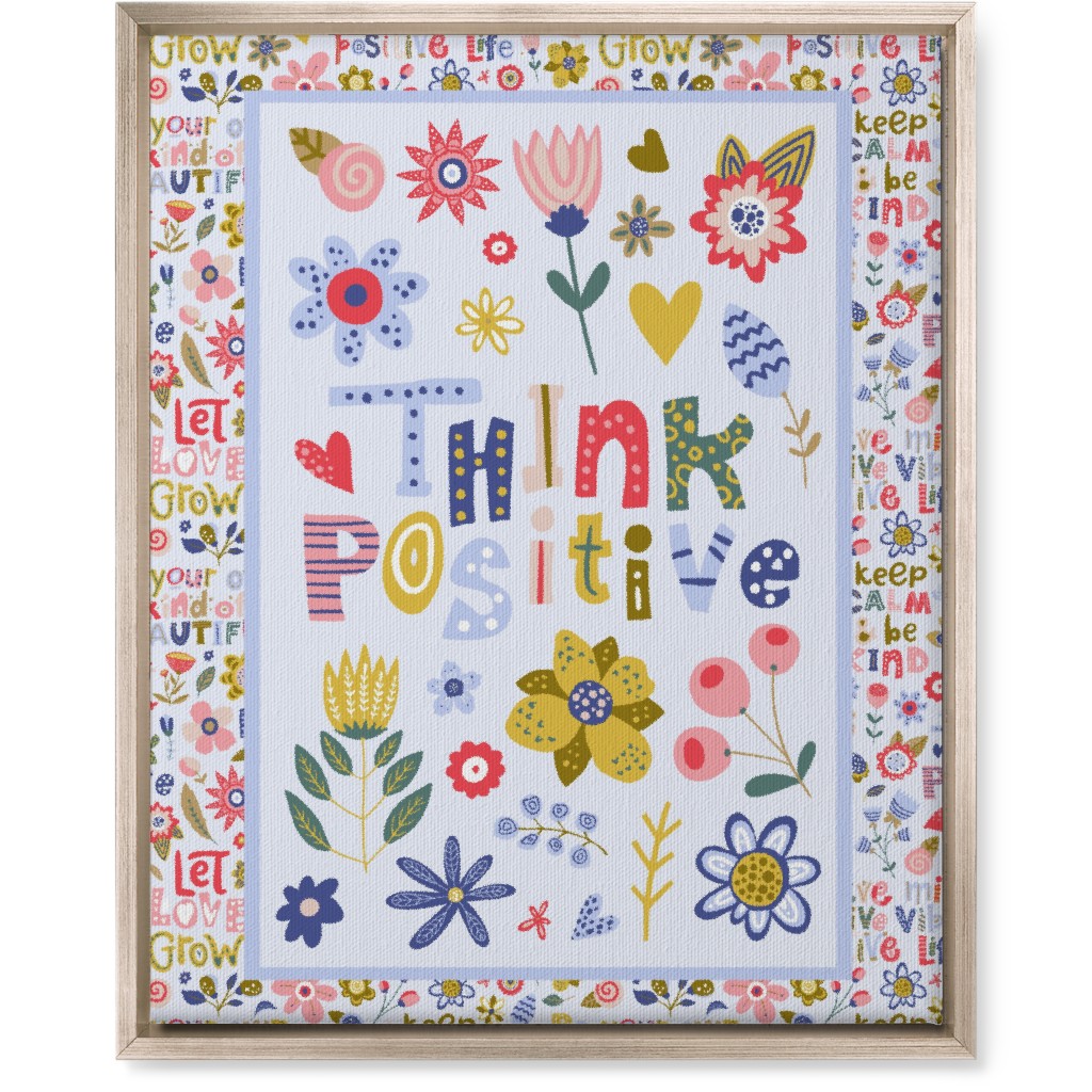 Think Positive Inspirational Floral Wall Art, Metallic, Single piece, Canvas, 16x20, Multicolor