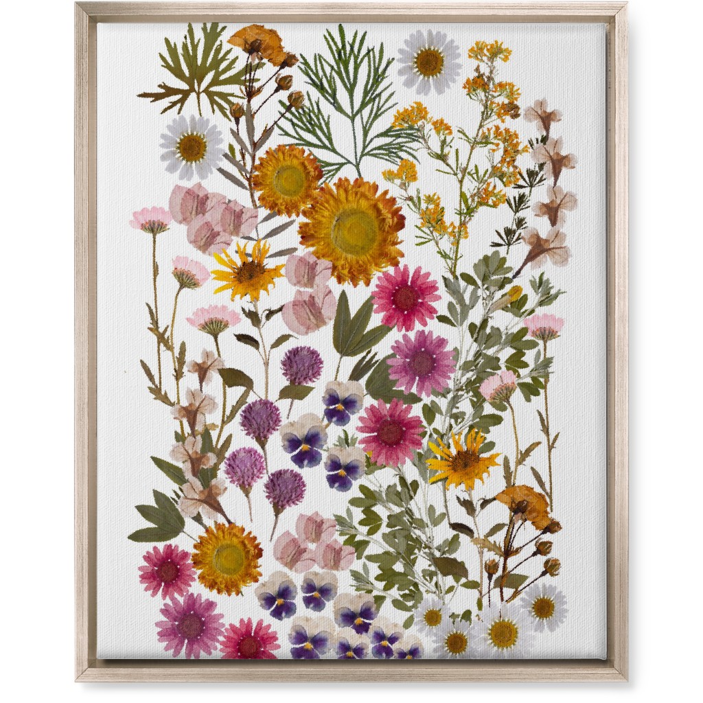 Pressed Flowers on White Wall Art, Metallic, Single piece, Canvas, 16x20, Multicolor
