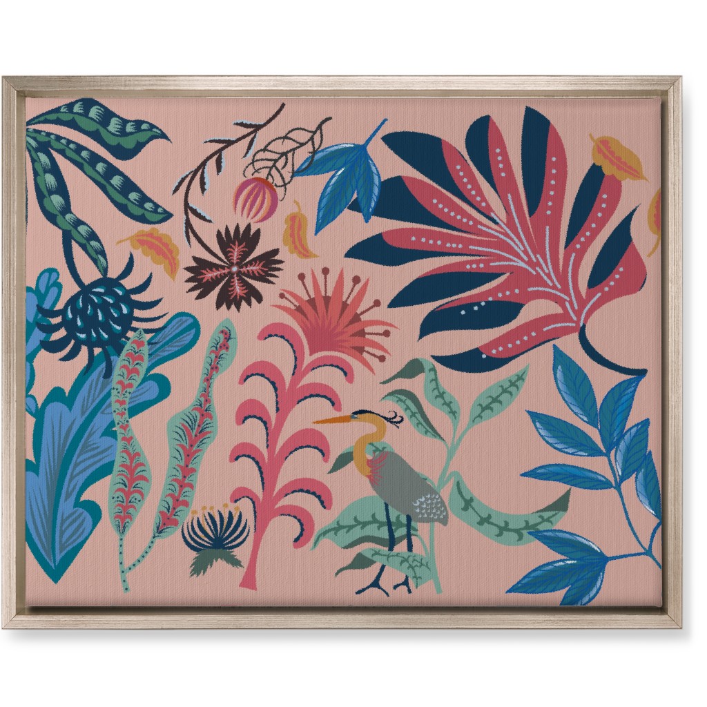 Bold Heron - Multi on Pink Wall Art, Metallic, Single piece, Canvas, 16x20, Pink, Bright Pink