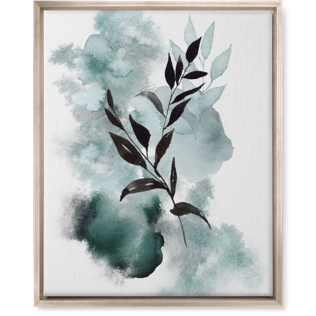 Watercolor Abstract Botanical Wall Art, Metallic, Single piece, Canvas, 16x20, Green, Ink Spot