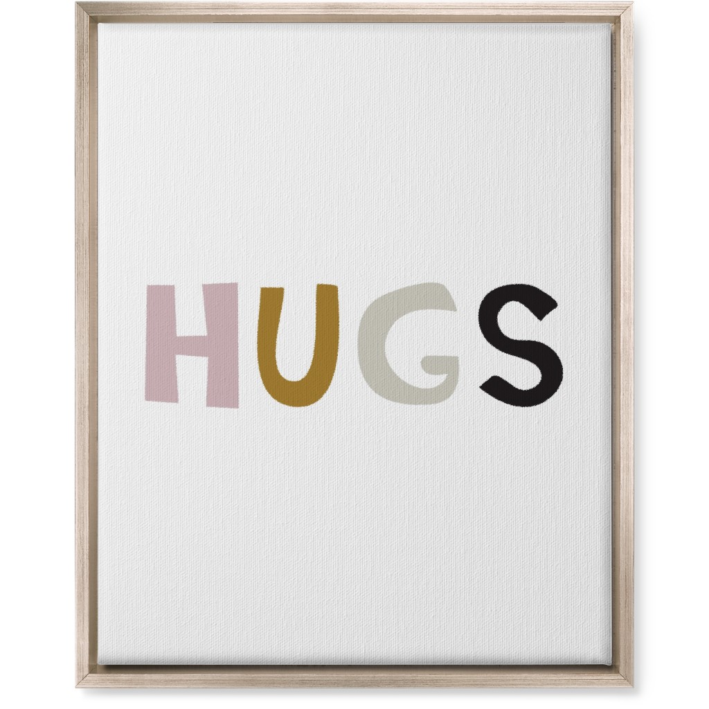 Hugs Typography - Neutral With Pink Wall Art, Metallic, Single piece, Canvas, 16x20, Multicolor