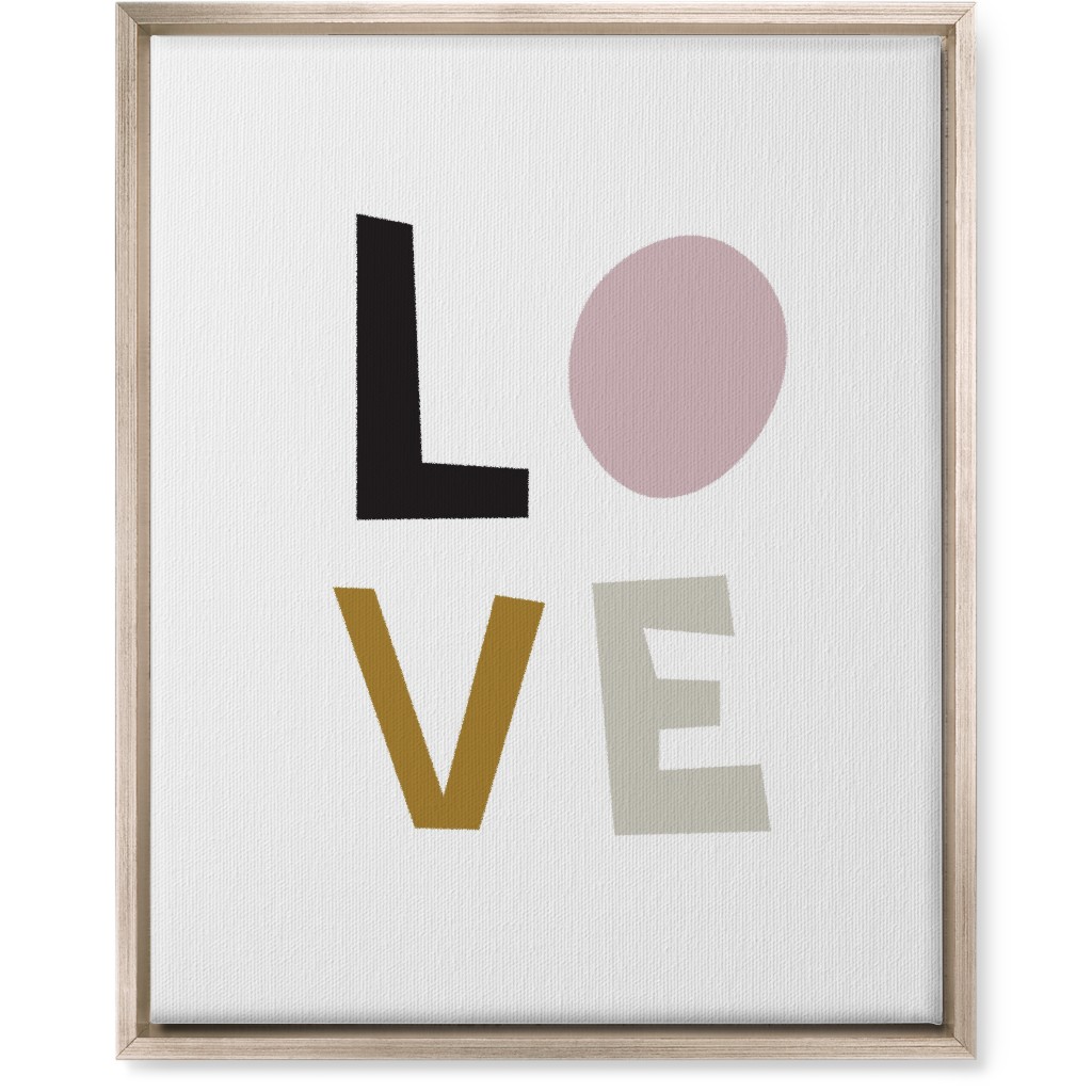 Love Typography - Neutral With Pink Wall Art, Metallic, Single piece, Canvas, 16x20, Multicolor
