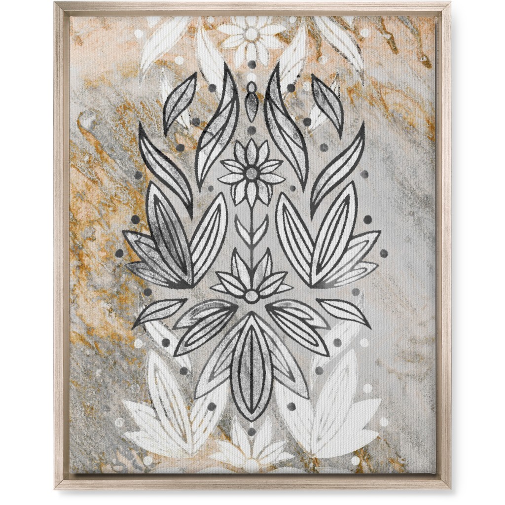 Floral Art Deco Marble Wall Art, Metallic, Single piece, Canvas, 16x20, Gray
