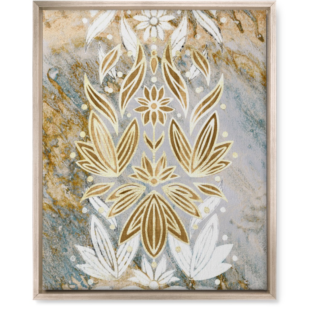 Floral Art Deco Marble Wall Art, Metallic, Single piece, Canvas, 16x20, Yellow