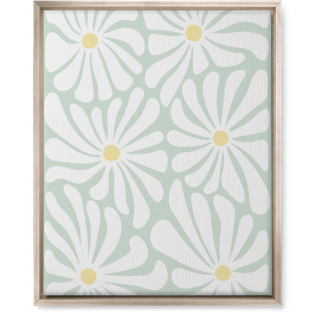 Retro Daisies Wall Art, Metallic, Single piece, Canvas, 16x20, Green, Aloe