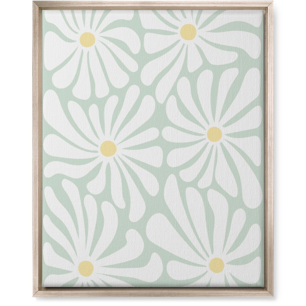 Retro Daisies Wall Art, Metallic, Single piece, Canvas, 16x20, Green