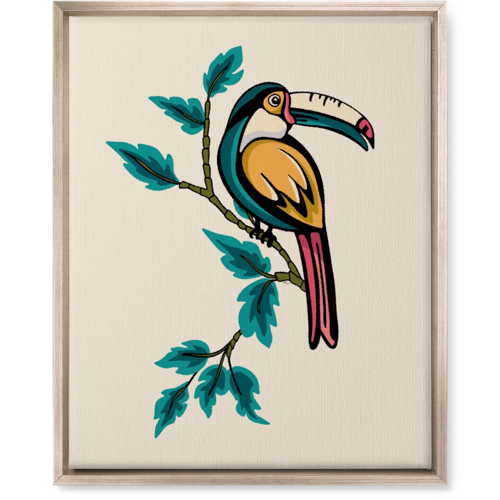 Perched Bird on Branch - Multi Wall Art, Metallic, Single piece, Canvas, 16x20, Beige