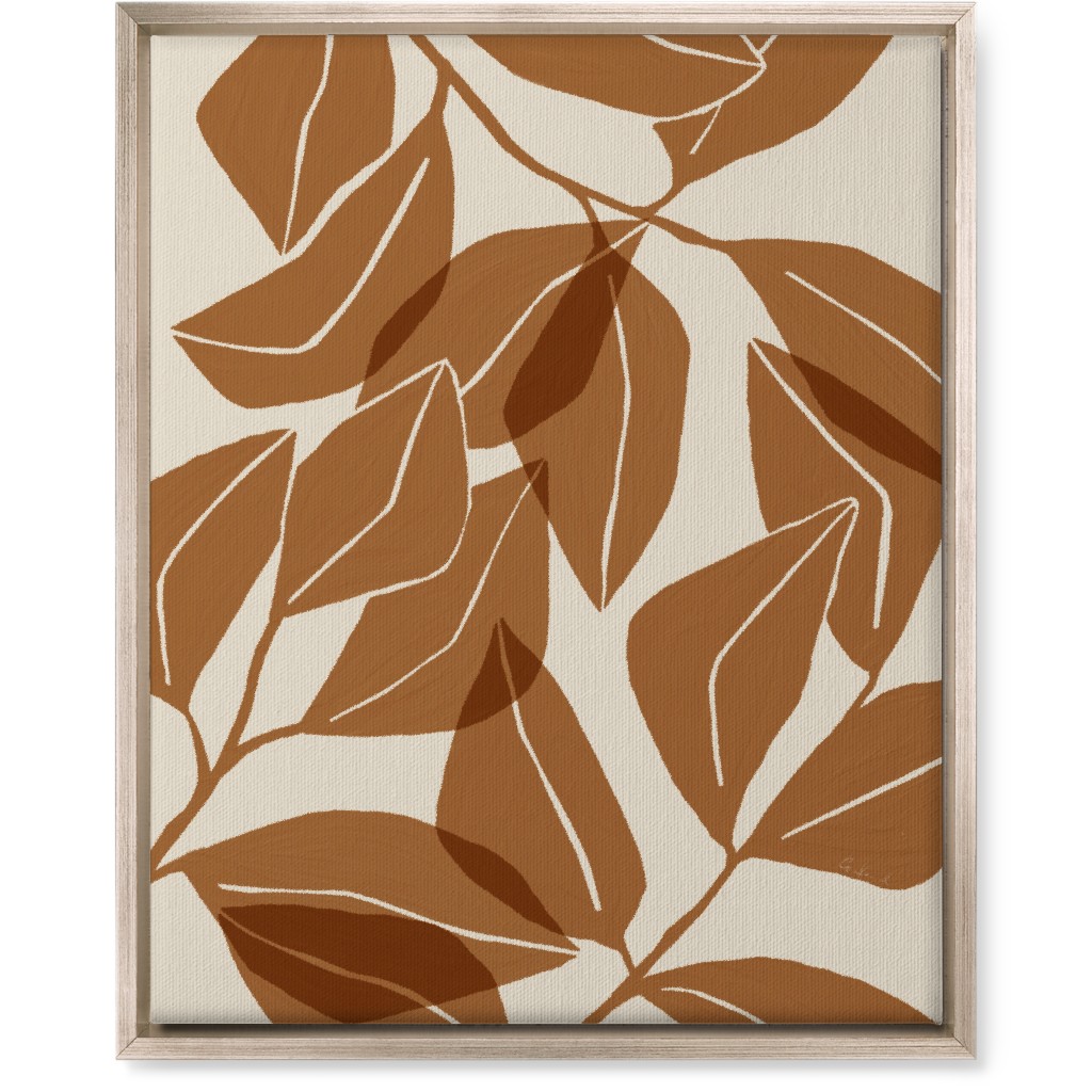 Botanical Ficus Leaves Wall Art, Metallic, Single piece, Canvas, 16x20, Orange, Earth