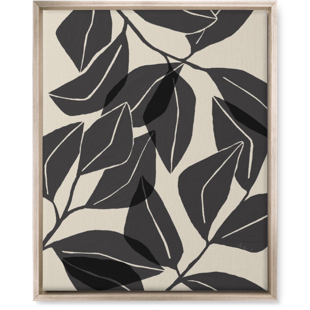 Botanical Ficus Leaves Wall Art, Metallic, Single piece, Canvas, 16x20, Gray, Gray