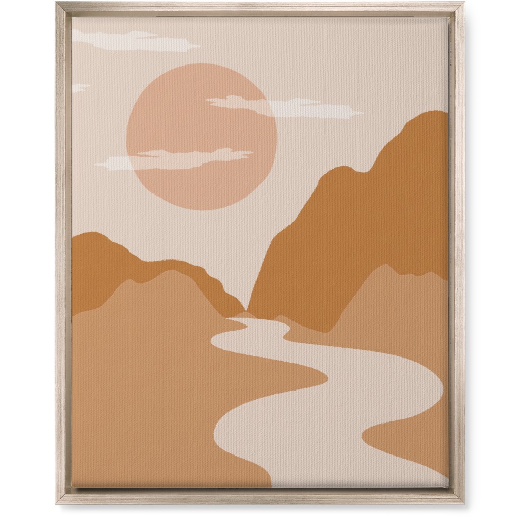 Abstract Mountain River Landscape - Neutral Wall Art, Metallic, Single piece, Canvas, 16x20, Orange