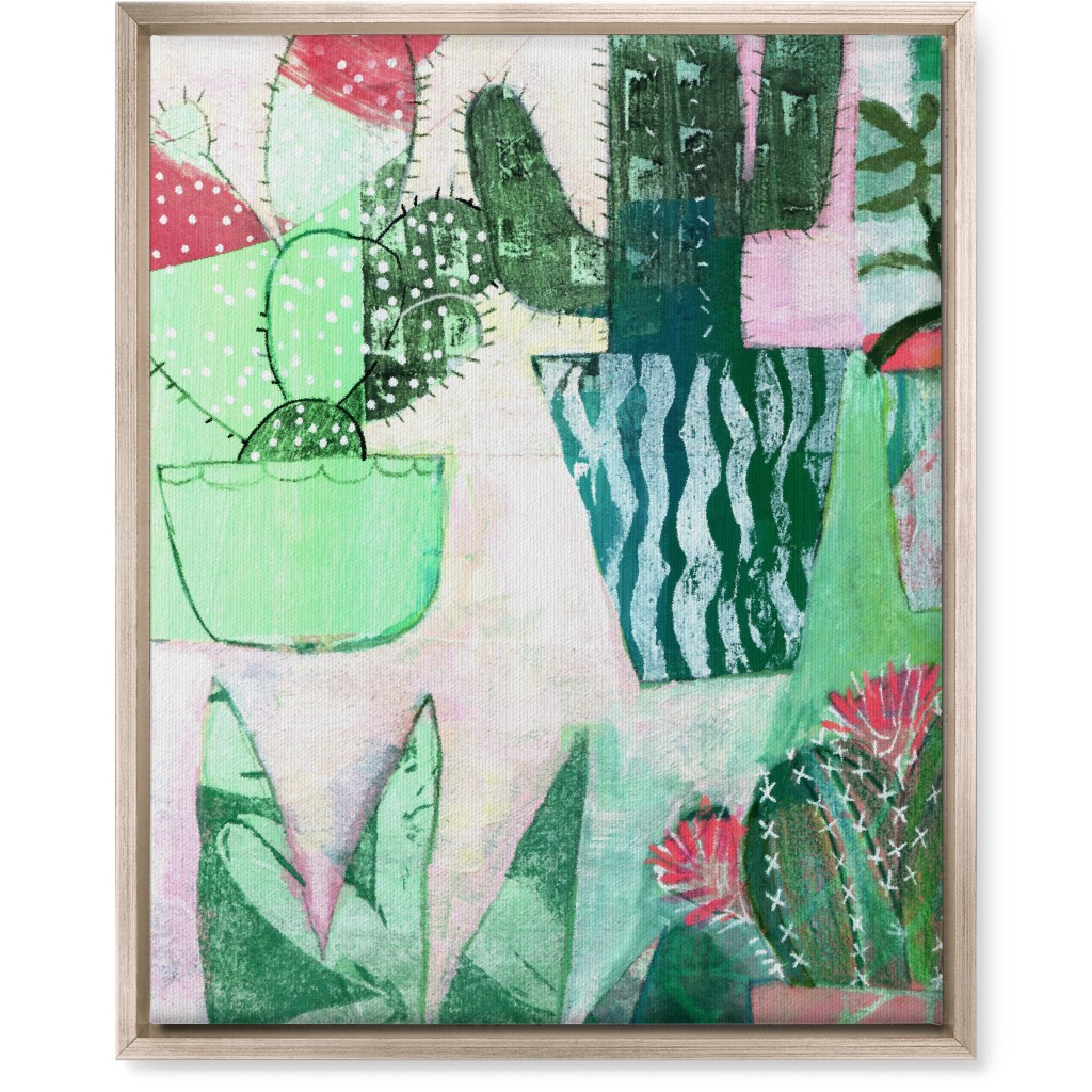 Cactus Collage - Green Wall Art, Metallic, Single piece, Canvas, 16x20, Green