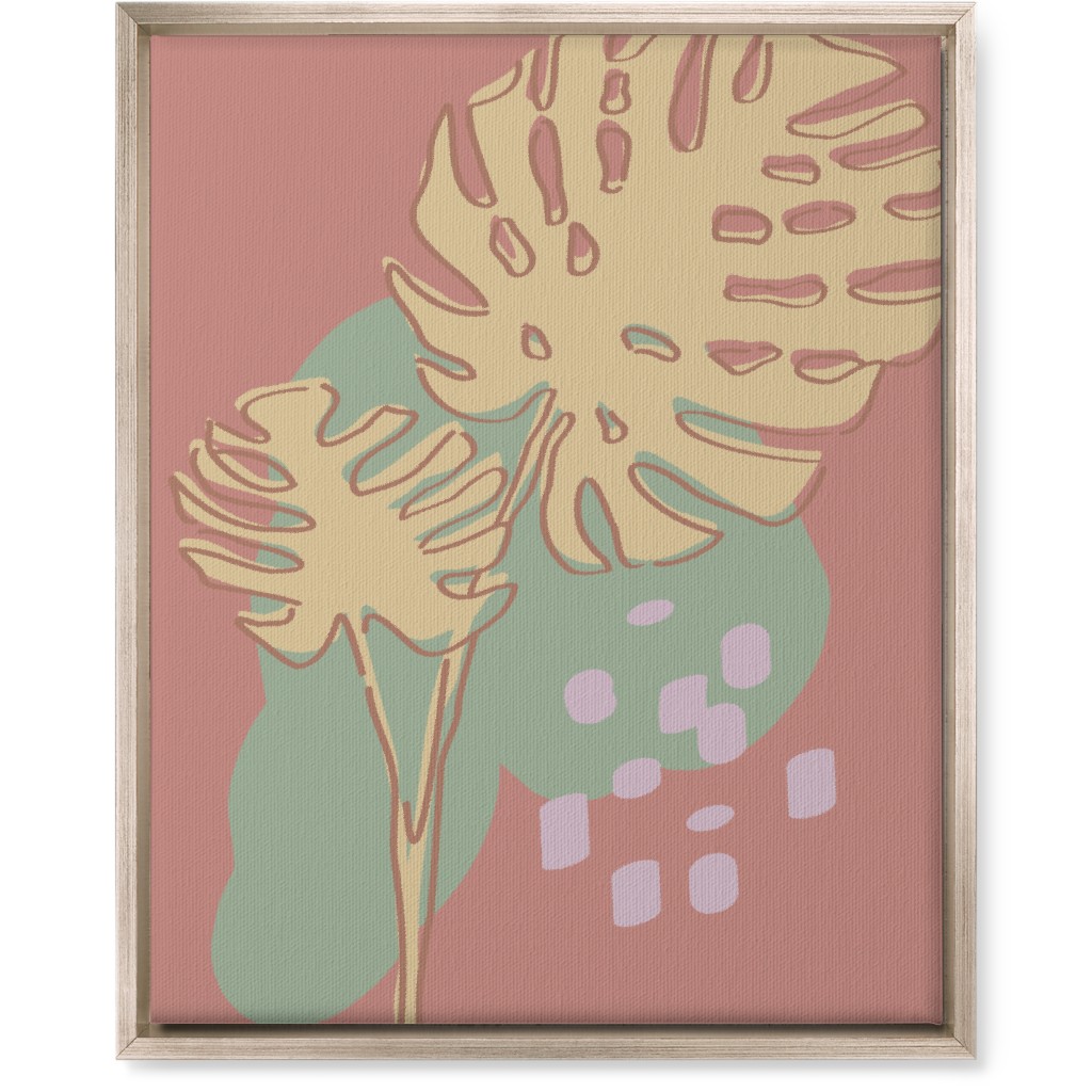 Modern Monstera Leaf - Pink Wall Art, Metallic, Single piece, Canvas, 16x20, Brown, Brown