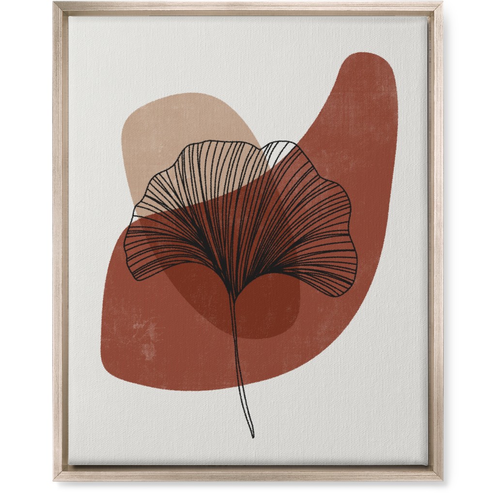 Abstract Ginko - Terracotta and Ivory Wall Art, Metallic, Single piece, Canvas, 16x20, Brown