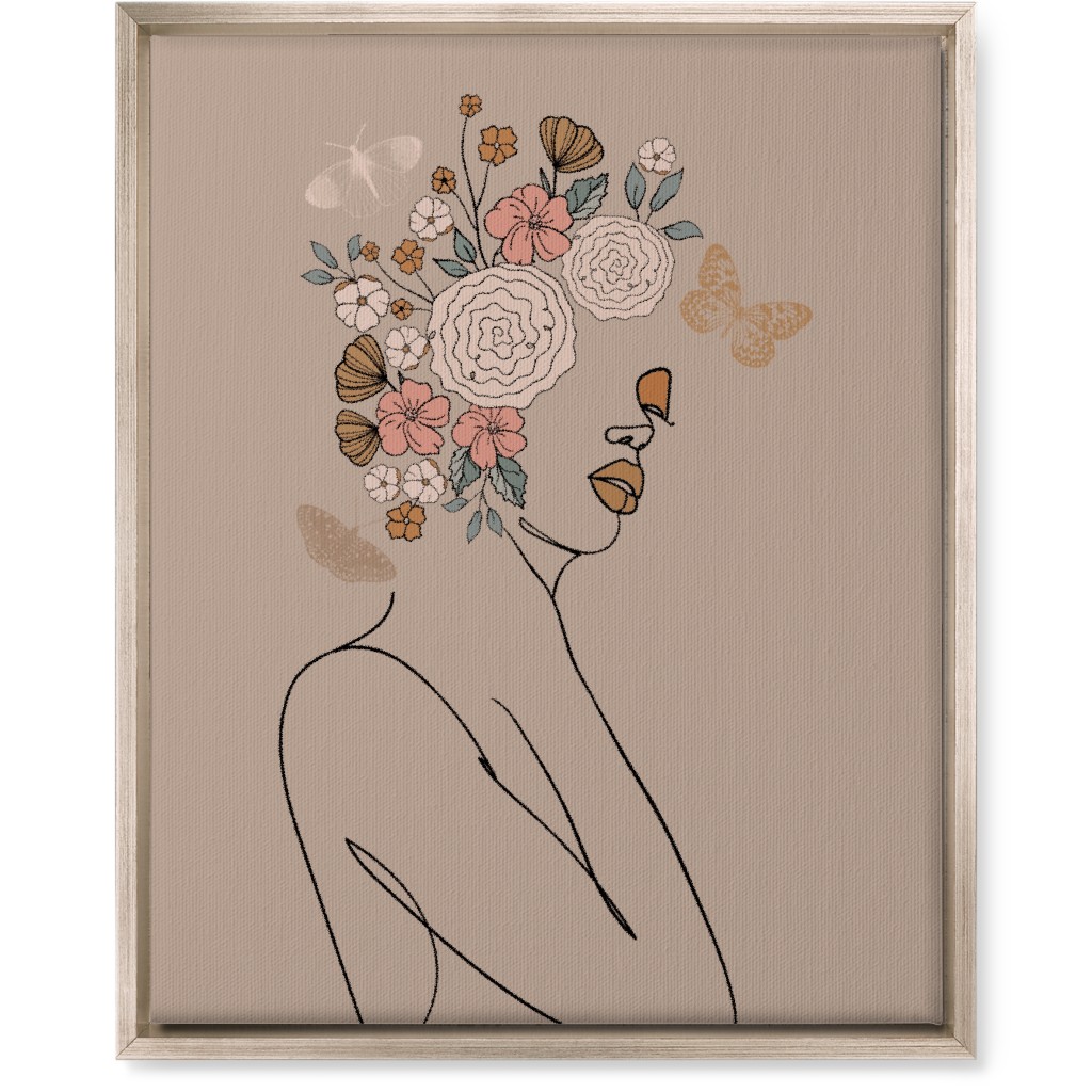 Botanical Feminine Sketch - Neutral Wall Art, Metallic, Single piece, Canvas, 16x20, Beige