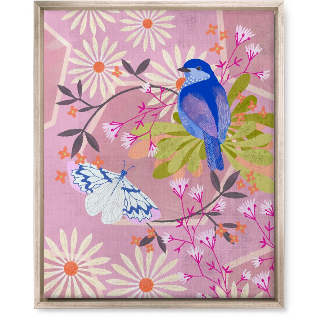 Birds and Butterfly - Pink Wall Art, Metallic, Single piece, Canvas, 16x20, Pink