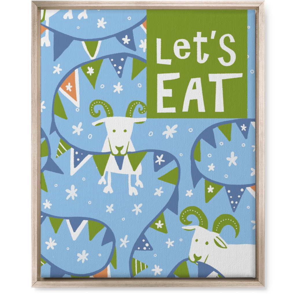 Let's Eat Munchy Goats - Blue Wall Art, Metallic, Single piece, Canvas, 16x20, Blue