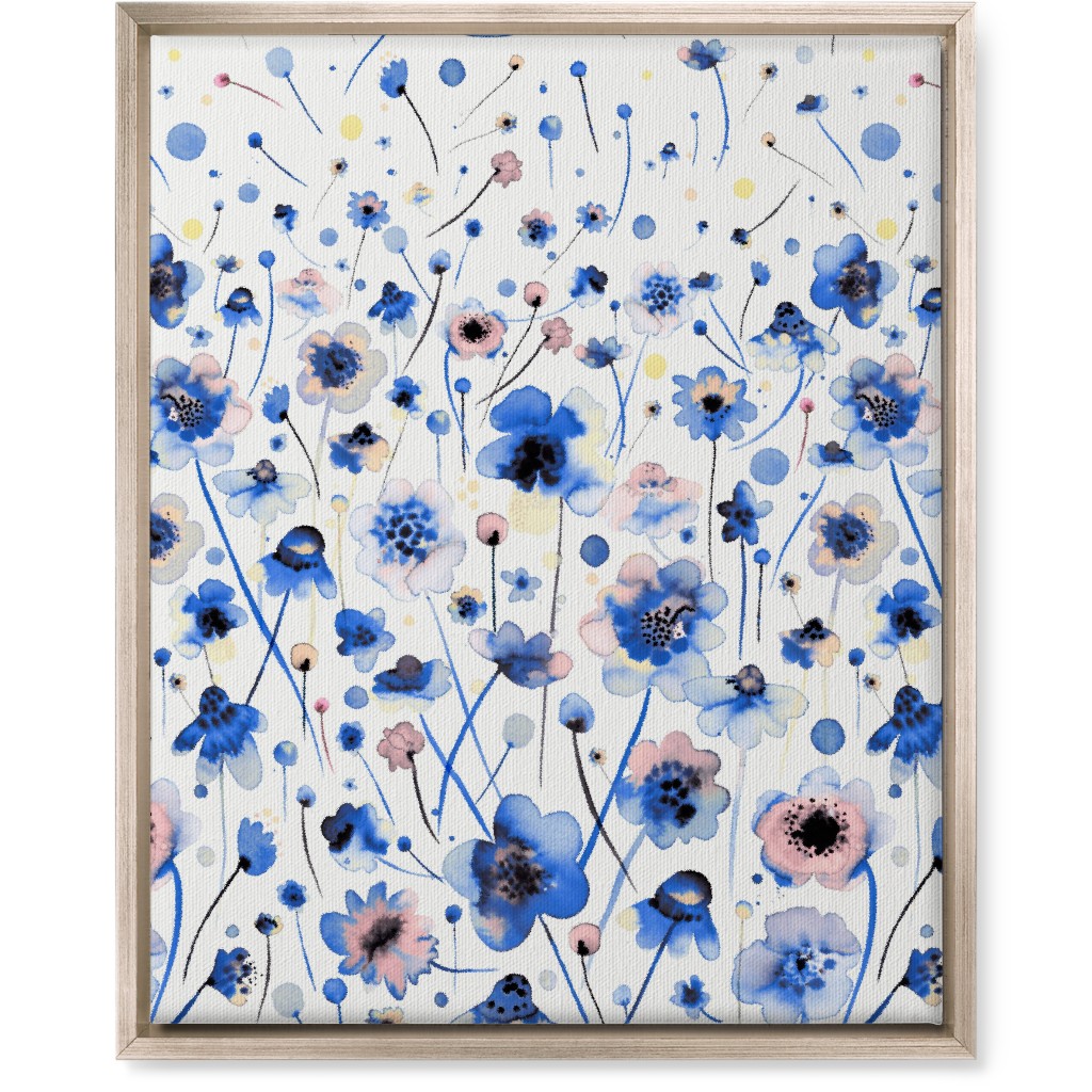 Gradation of Flowers - Blue Wall Art, Metallic, Single piece, Canvas, 16x20, Blue, True Blue