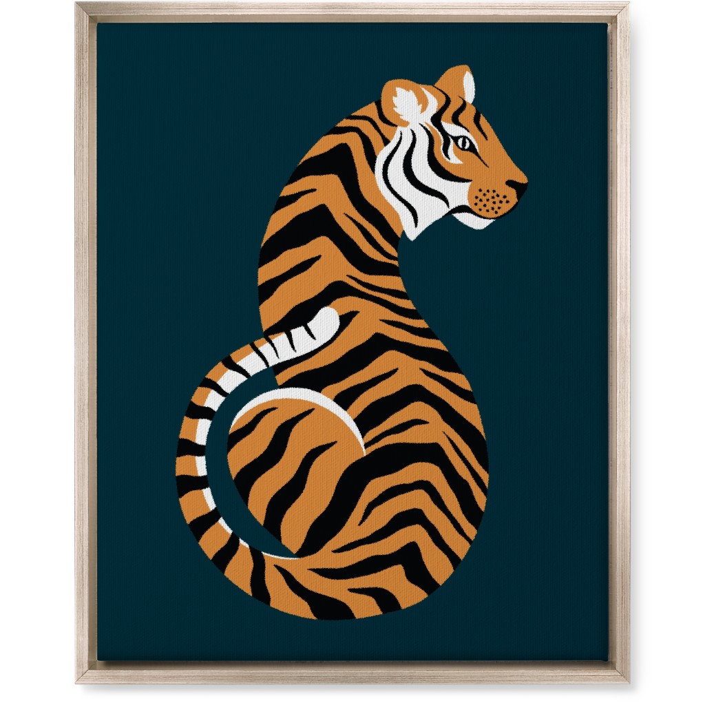 Tiger Illustration - Orange on Black Wall Art, Metallic, Single piece, Canvas, 16x20, Orange