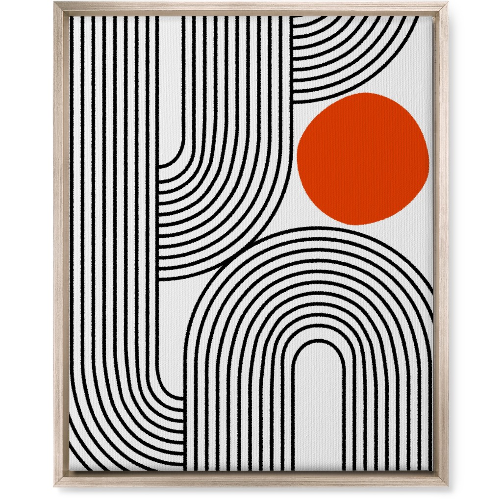 Rising Sun Minimal Geometric Lines Wall Art, Metallic, Single piece, Canvas, 16x20, Red