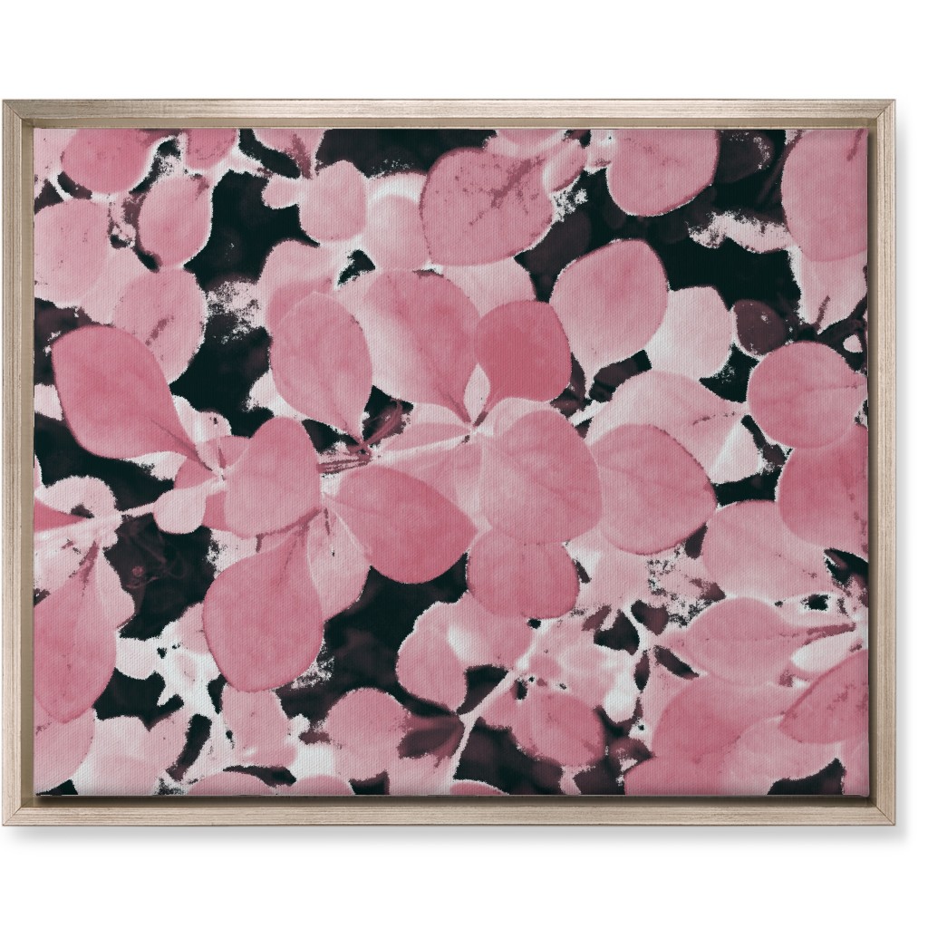 Plum Leaves - Pink on Black Wall Art, Metallic, Single piece, Canvas, 16x20, Pink, Bright Pink