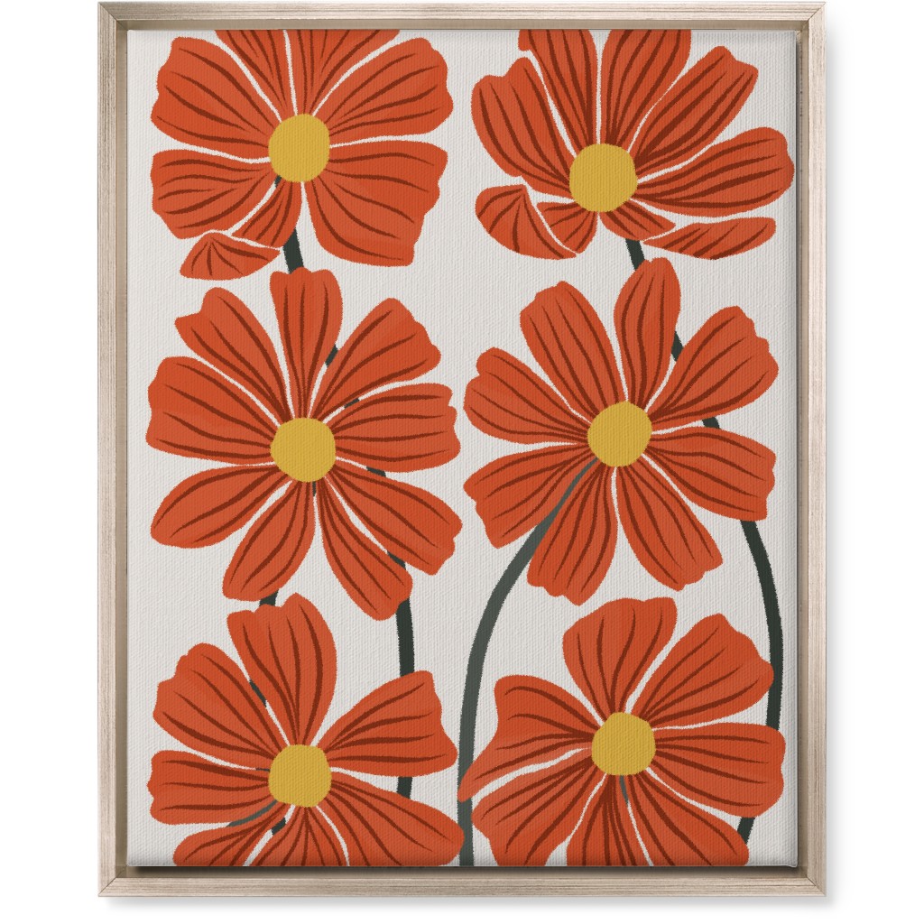 Botanical Cosmos Flowers Wall Art, Metallic, Single piece, Canvas, 16x20, Red, Fawn
