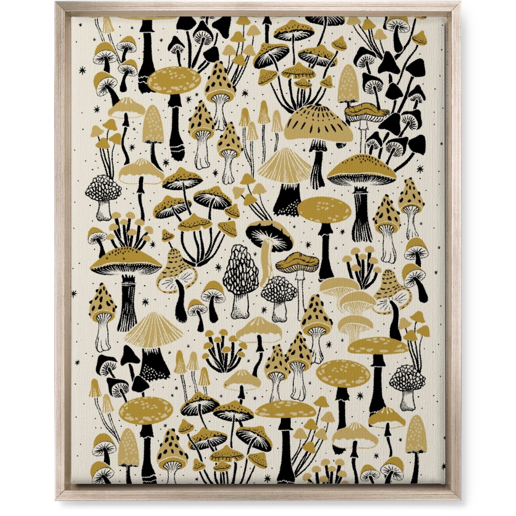 Mushrooms and Stars Wall Art, Metallic, Single piece, Canvas, 16x20, Yellow, Antique White