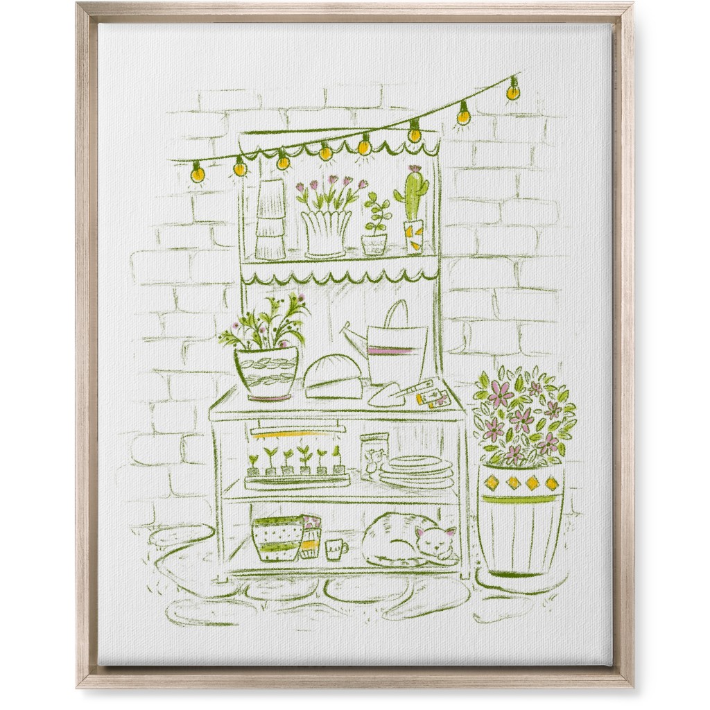 the Cat Nap Potting Stand - Green Wall Art, Metallic, Single piece, Canvas, 16x20, Green, Classic Green