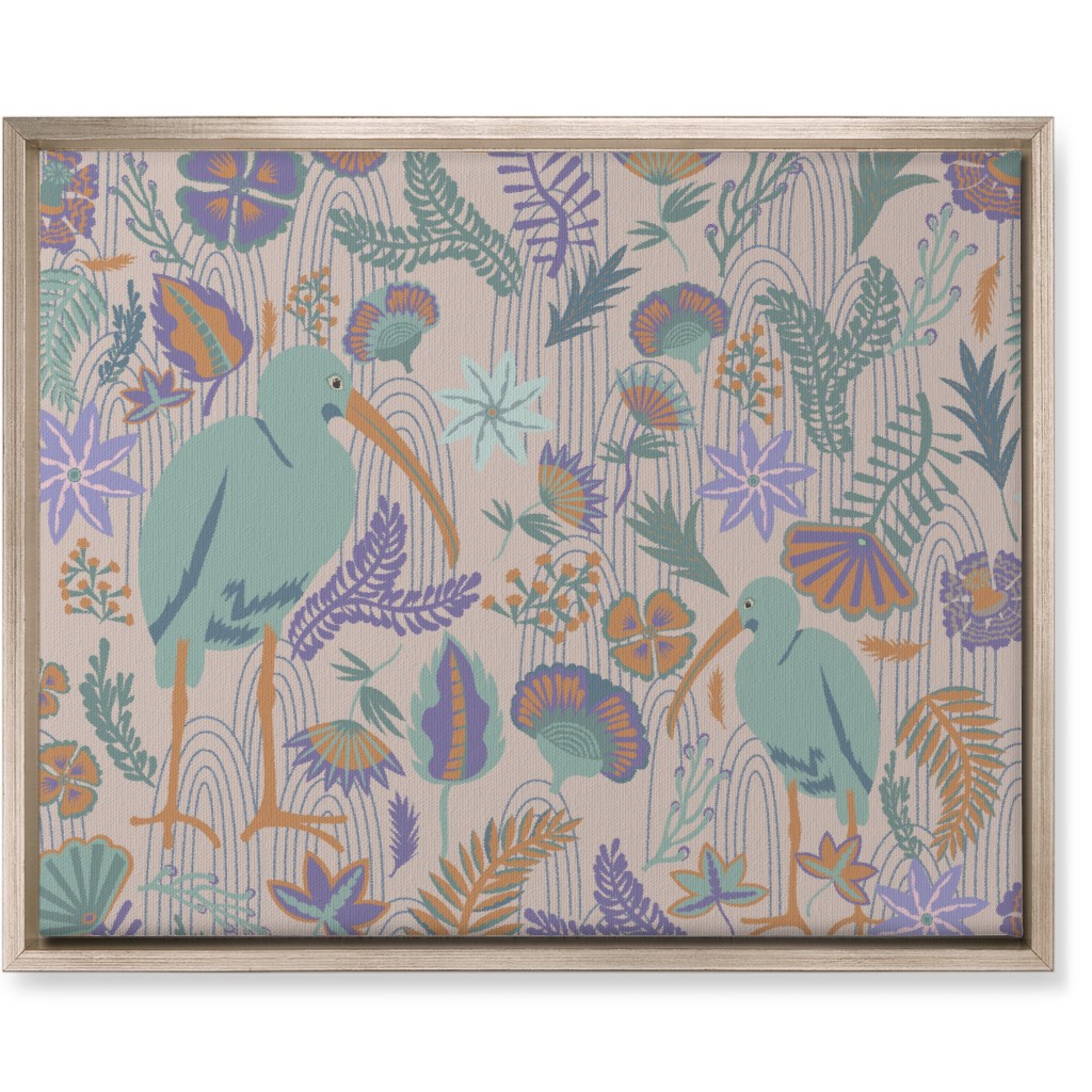 Ibis and Plants - Pink Wall Art, Metallic, Single piece, Canvas, 16x20, Multicolor