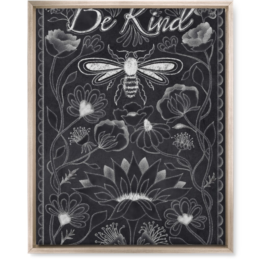 Be Kind Floral Wall Art, Metallic, Single piece, Canvas, 16x20, Black