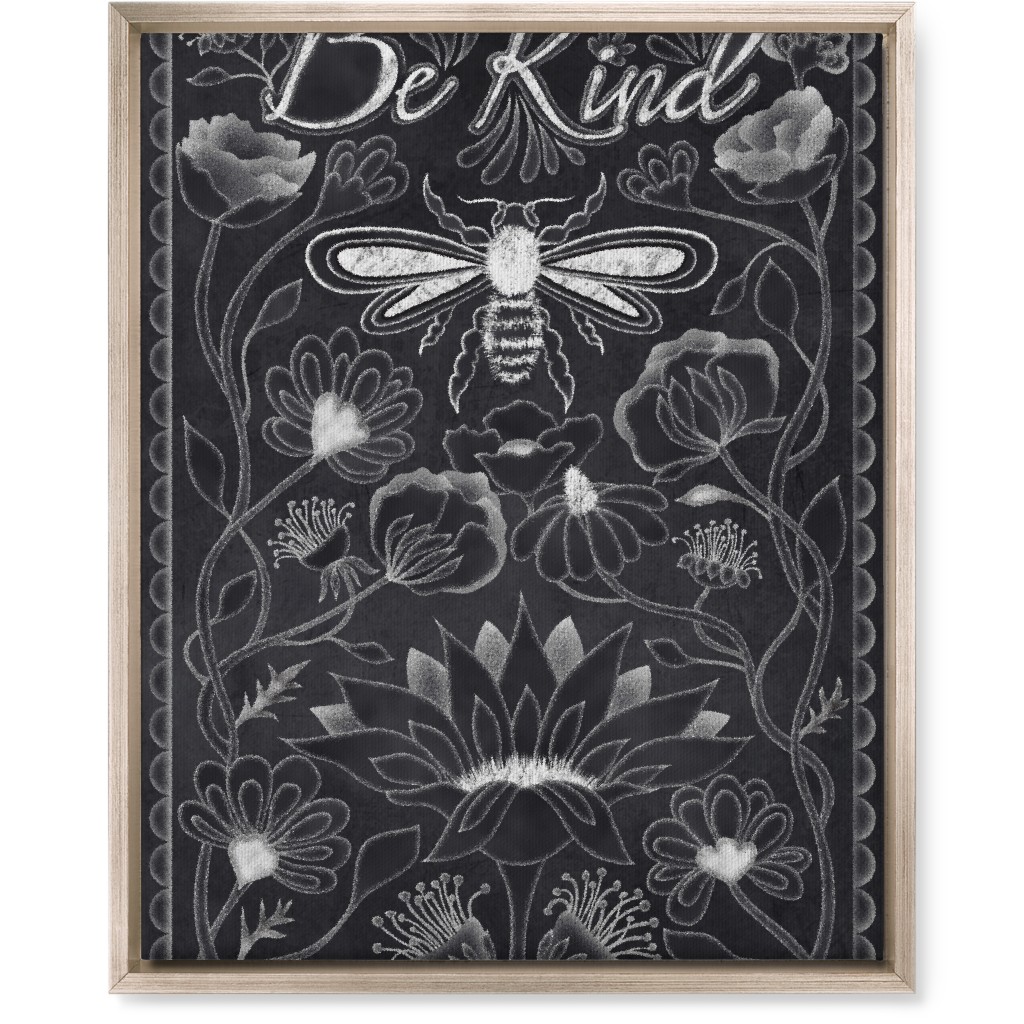 Be Kind Floral Wall Art, Metallic, Single piece, Canvas, 16x20, Black, Hunter