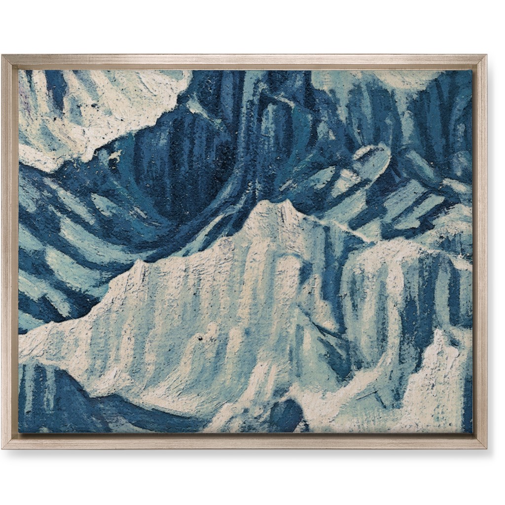 Vintage Snowy Mountains - Blue Wall Art, Metallic, Single piece, Canvas, 16x20, Blue