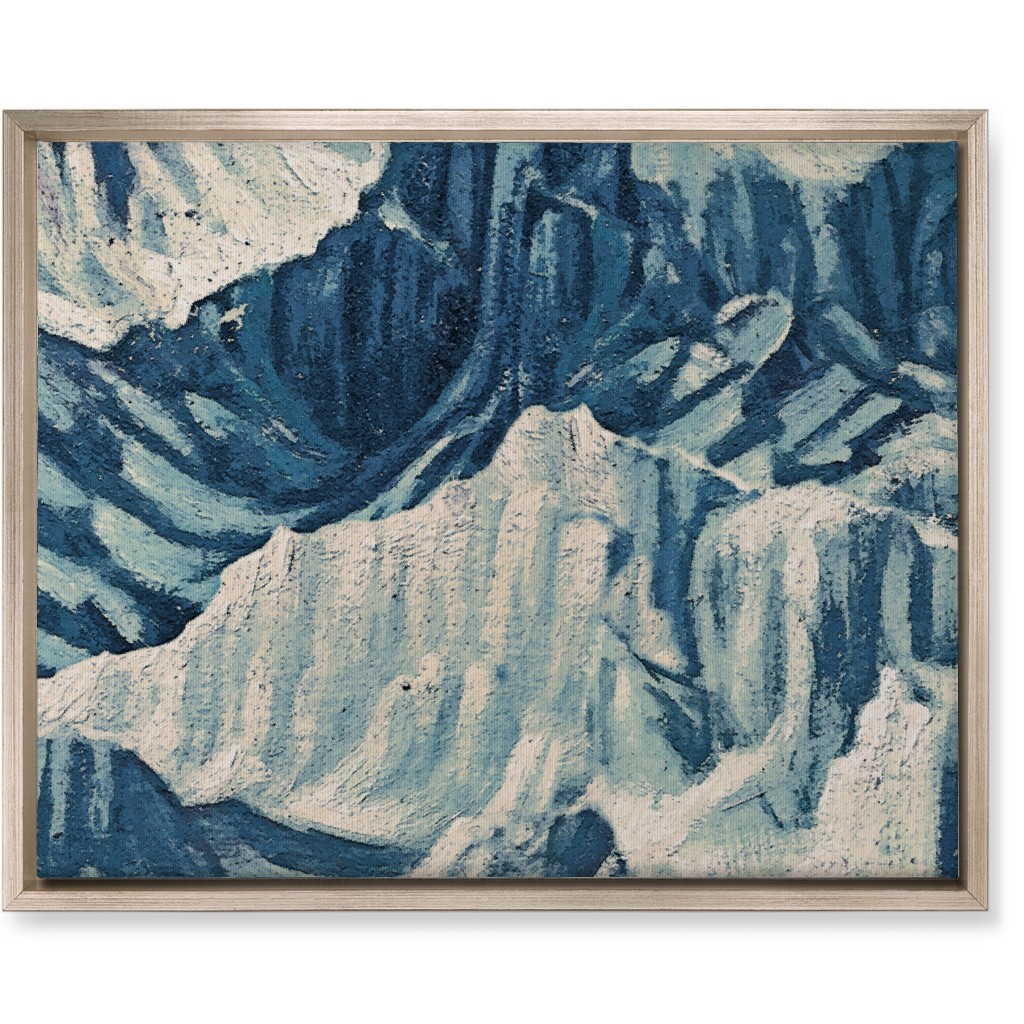 Vintage Snowy Mountains - Blue Wall Art, Metallic, Single piece, Canvas, 16x20, Blue, True Blue