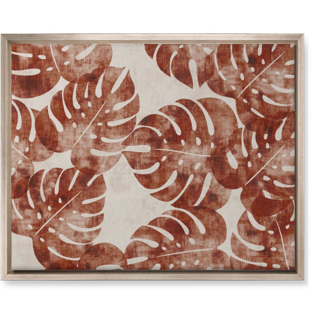 Monstera Leaves - Rust Wall Art, Metallic, Single piece, Canvas, 16x20, Brown