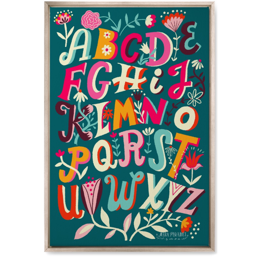 Flowering Alphabet - Teal Wall Art, Metallic, Single piece, Canvas, 20x30, Multicolor