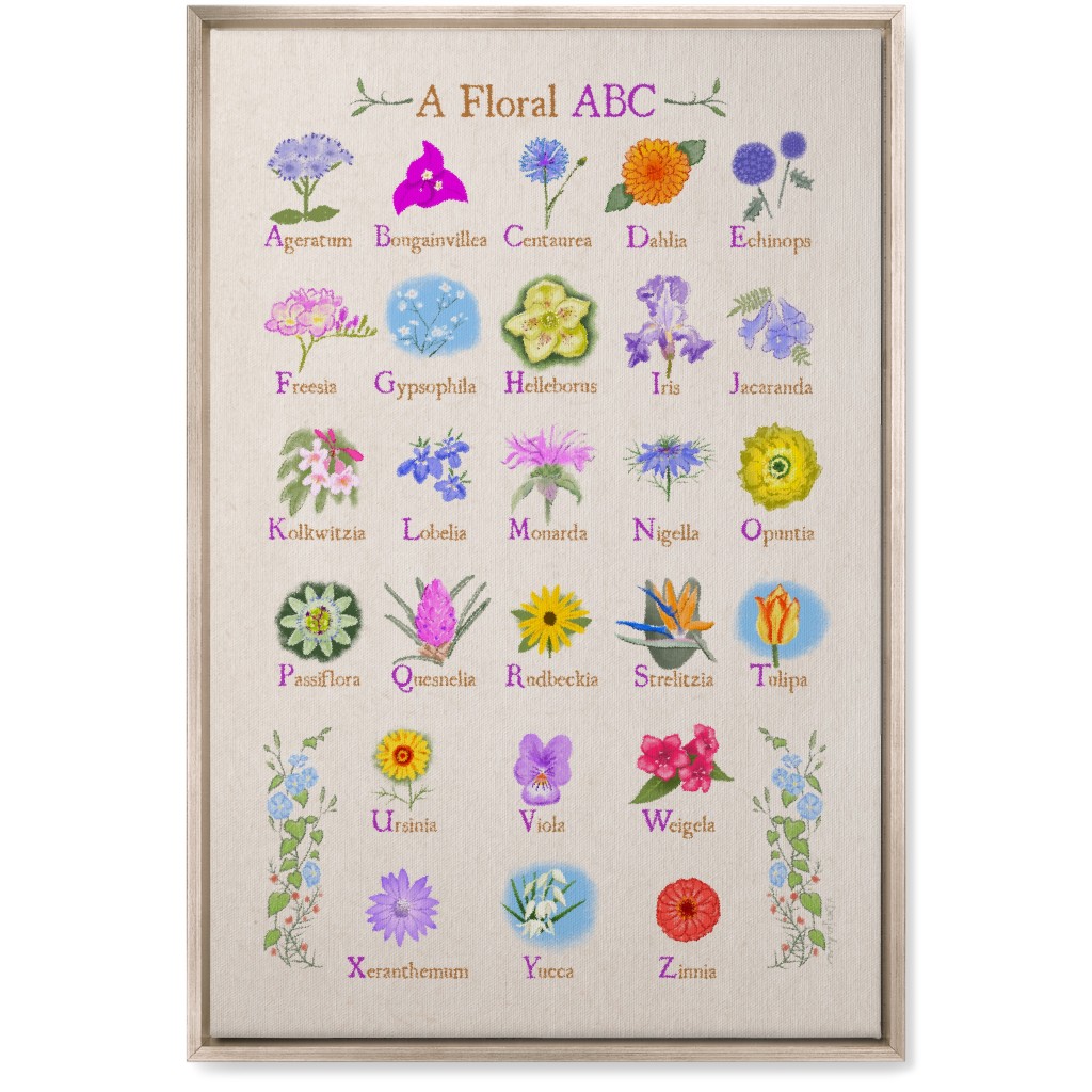 Floral Abcs - Multi on Pink Wall Art, Metallic, Single piece, Canvas, 20x30, Multicolor
